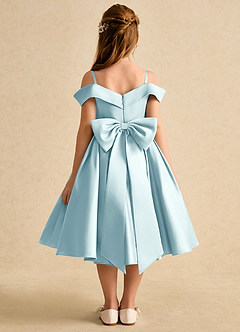 Azazie Favia Flower Girl Dresses Sea Glass A-Line Off the Shoulder Matte Satin Dress image2