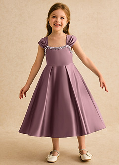 Azazie Yosemite Flower Girl Dresses Vintage Mauve Ball-Gown Sweetheart Neckline Matte Satin Dress image3