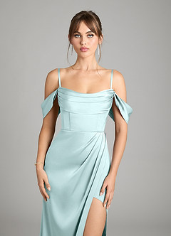 Azazie Johana Vestidos de damas de honor Vestido de Vidrio Marino de Satén Elástico de Corte Sirena Convertible con Vestidos sin tirantes image3