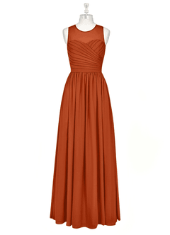 Azazie Nina Vestidos de damas de honor Vestido de Naranja Quemada de Gasa de Corte en A con Plisado image6