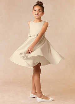 Azazie Coco Flower Girl Dresses Champagne A-Line Bow Matte Satin Dress image3