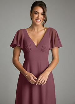 Azazie Kimber Bridesmaid Dresses Sangria A-Line Flounce Sleeve Chiffon Dress image7