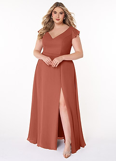 Azazie Claudine Bridesmaid Dresses Clay A-Line Flutter Sleeve Chiffon Dress image7