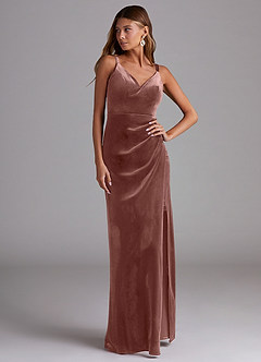 Azazie Leo Robes de demoiselle d'honneur Robe Fourreau en velours Plissée Rustikale Rose image4