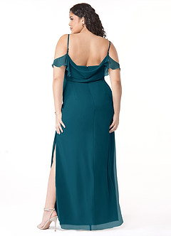 Azazie Emeralda Bridesmaid Dresses Ink Blue Sheath Off the Shoulder Chiffon Dress image8