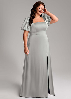 Azazie Fyona Bridesmaid Dresses Silver A-Line Pleated Stretch Satin Dress image13