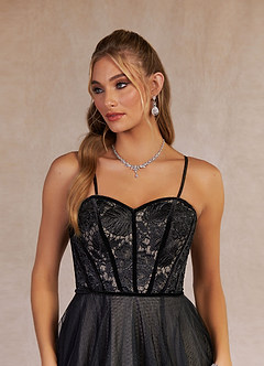 Azazie Persephone Wedding Dresses Black Champagne Ball-Gown Lace Tulle Dress image5