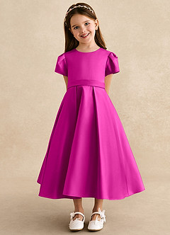 Azazie Princess Flower Girl Dresses Fuchsia A-Line Pleated Matte Satin Dress image6