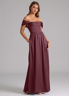 Azazie Hattie Bridesmaid Dresses Sangria A-Line Corset Stretch Satin Dress image4