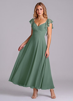 Azazie Leilani Brautjungfernkleider A-Linie Gestreift Chiffon Kleid Eukalyptus image1