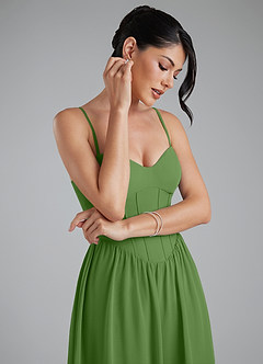 Azazie Alisha Robes de demoiselle d'honneur Robe Trapèze en Mousseline de soie Corset Basilic image3