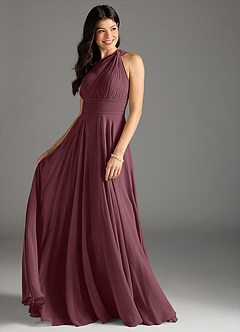 Azazie Charlize Bridesmaid Dresses Sangria A-Line One Shoulder Chiffon Dress image3