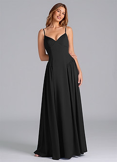Azazie Kirby Bridesmaid Dresses Black A-Line Stretch Satin Dress image1
