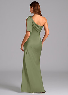Azazie Yuanna Bridesmaid Dresses Garden Sage Mermaid One Shoulder Stretch Satin Dress image2