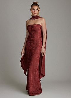 Azazie Viv Bridesmaid Dresses Rust Jacquard Sheath Strapless Jacquard Dress image1