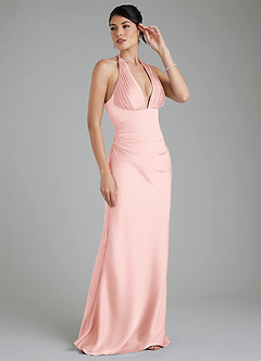 Azazie Torrance Robes de demoiselle d'honneur Robe Sirène en Satin extensible Corset Rose Poudré image6