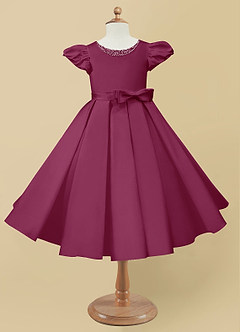 Azazie Jewel Flower Girl Dresses Mulberry Ball-Gown Pleated Matte Satin Dress image4