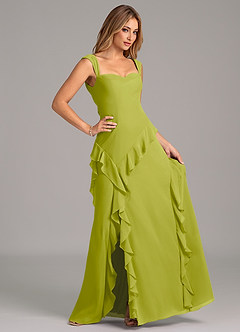 Azazie Sloane Robes de demoiselle d'honneur Robe Trapèze en Mousseline de soie Encolure en Forme de Cœur Citronnelle image3