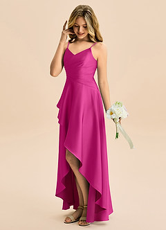 Azazie Eirlys Junior Abito A-Line in Raso Elasticizzato Plissettato Fucsia image3