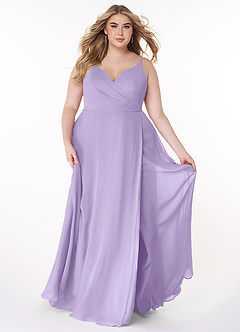 Azazie Lennon Bridesmaid Dresses Lilac A-Line Lace Chiffon Dress image7