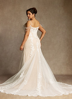 Azazie Saskia Abiti da Sposa Abito Sirena in Tulle Lustrini Bianco Diamante Champagne image12