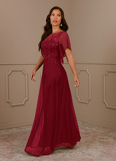 Azazie Cavell Mother of the Bride Dresses Burgundy A-Line Sequins Mesh Dress image4