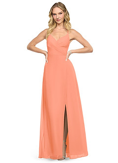 Azazie Davis Bridesmaid Dresses Sunset A-Line V-Neck Chiffon Dress image2