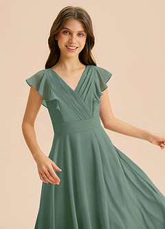 Azazie Anysa Junior Robe Trapèze en Mousseline de soie Rayé Eucalyptus image7