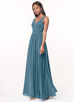 Azazie Keyla Bridesmaid Dresses Bermuda A-Line V-Neck Pleated Chiffon Dress image2