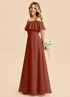 Azazie Maggie Junior Auburn A-Line Off the Shoulder Chiffon Dress image3
