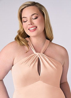 Barbie ♥ Azazie Bridesmaid Dresses English Rose Sheath Stretch Satin Dress image10