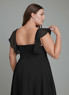 Azazie Leilani Abiti da Damigella Abito A-Line in Chiffon Plissettato Nero image7