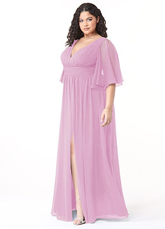 Azazie Temeka Bridesmaid Dresses Candy Pink A-Line Ruched Chiffon Dress image3