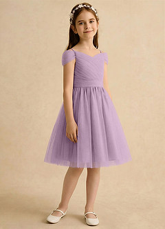 Azazie Lila Girls Formal Flower Girl Dresses Wisteria A-Line Off the Shoulder Tulle Dress image5