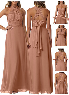 Azazie Fifi Robes de demoiselle d'honneur Robe Trapèze Convertible en Mousseline de soie Sans bretelle Bronze image9