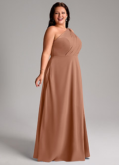 Azazie Phaedra Vestidos de damas de honor Vestido de Bronceador de Gasa de Corte en A con Hombro unilateral image9