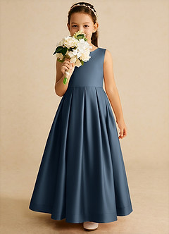 Azazie Cailee Flower Girl Dresses Neptune Ball-Gown Pleated Matte Satin Dress image3