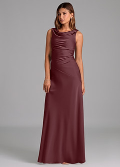 Azazie Nerine Brudtärnklänningar Klä av A-Linje i Stretch Satin Plisserad Sangria image1