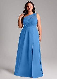 Azazie Phaedra Bridesmaid Dresses Blue Jay A-Line One Shoulder Chiffon Dress image11