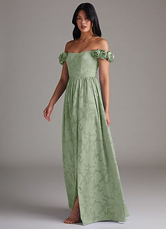 Azazie Autumn Bridesmaid Dresses Dusty Sage A-Line Off the Shoulder Floral Burnout Convertible Dress image4
