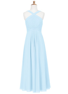 Azazie Anthea Junior Sky Blue Pleated Chiffon Dress image6