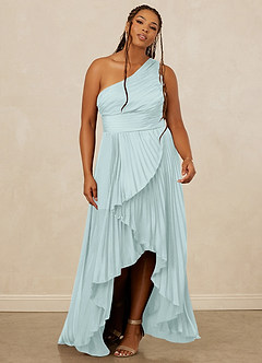 Christian Siriano Bridal for Azazie 1008 Robes de demoiselle d'honneur Robe Trapèze en Satin extensible Ue épaule Verre De Mer image9