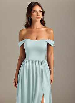 Azazie Calianna Bridesmaid Dresses Mist A-Line Off the Shoulder Stretch Satin Convertible Dress image4