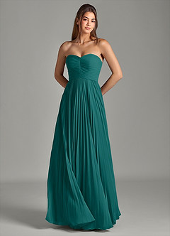 Azazie Chiana Final Sale Peacock A-Line Strapless Chiffon Dress image3