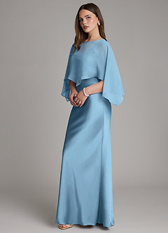 Azazie Ambra Bridesmaid Dresses Steel Blue Mermaid Pleated Stretch Satin Dress image6