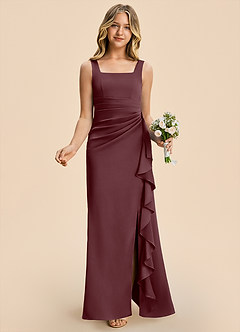 Azazie Adrienne Junior Sangria Sheath Pleated Stretch Satin Dress image4