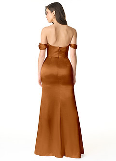 Azazie Liv Vestidos de damas de honor Vestido de Cobre de Satén Metálico de Corte Recto Convertible con Vestidos sin tirantes image4