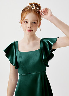 Azazie Bondi Junior Pine A-Line Side Slit Metallic Satin Dress image5