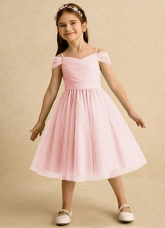 Azazie Lila Girls Formal vestidos de niña de las flores Vestido de Rosa Rubor de Tul de Corte en A con Vestidos sin tirantes image3