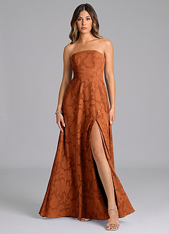Azazie Wren Bridesmaid Dresses Burnt Orange A-Line Strapless Floral Burnout Dress image1
